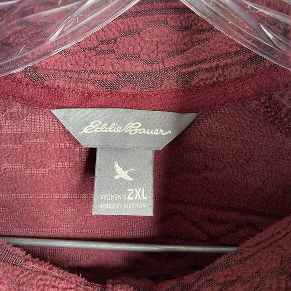Eddie Bauer Sweater Women 2XL Red Burnout 1/4 Zip Up Fleece Mock Neck Classic - Picture 6 of 10